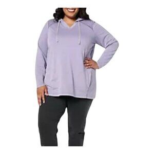 LOGO Life Lori Goldstein Hoodie Small Purple French Terry Pullover V-Neck Cozy